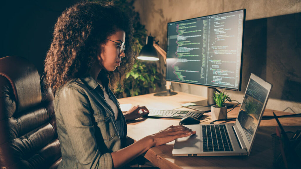 freelance developer in her laptop